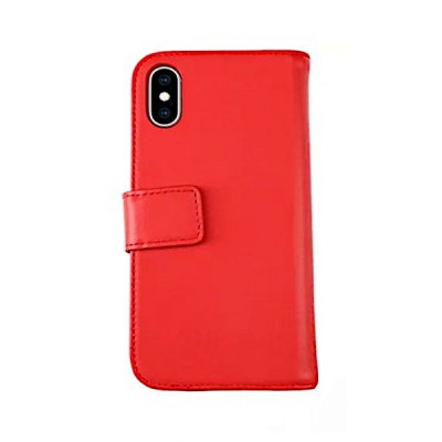 rvelon iphone x xs plånboksfodral tillverkat av äkta genuint läder hög kvalitet röd färg 4st kortfack pu tpu