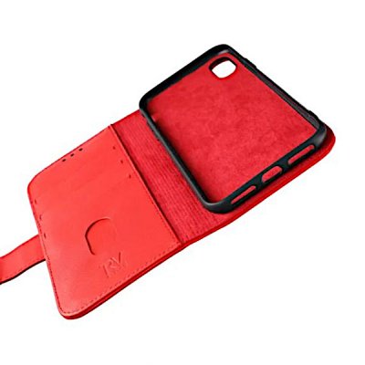 rvelon iphone x xs plånboksfodral tillverkat av äkta genuint läder hög kvalitet röd färg 4st kortfack pu tpu