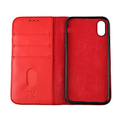 rvelon iphone x xs plånboksfodral tillverkat av äkta genuint läder hög kvalitet röd färg 4st kortfack pu tpu