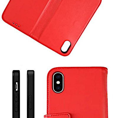 rvelon iphone x xs plånboksfodral tillverkat av äkta genuint läder hög kvalitet röd färg 4st kortfack pu tpu