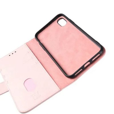 rvelon iphone x xs plånboksfodral tillverkat av äkta genuint läder hög kvalitet rosa färg 4st kortfack pu tpu