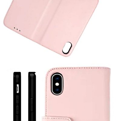 rvelon iphone x xs plånboksfodral tillverkat av äkta genuint läder hög kvalitet rosa färg 4st kortfack pu tpu