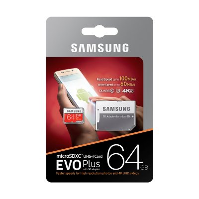 Samsung EVO Plus microSDXC 100MB/s med SD‑adapter - 64GB