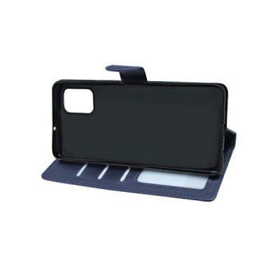 samsung galaxy a51 läder plånboksfodral med flipstand 3st kortfack 1st id fönster blå