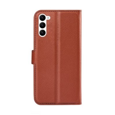 samsung galaxy s23 plånboksfodral flipstand wallet case med stativ kortfack och sidofack brun