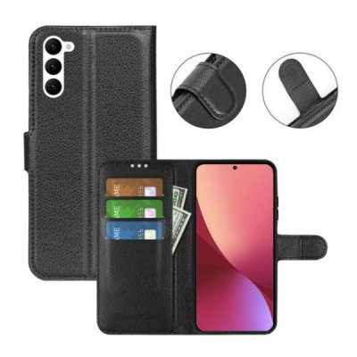 samsung galaxy s23 plånboksfodral flipstand wallet case med stativ kortfack och sidofack svart