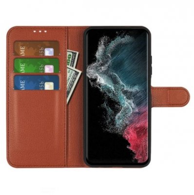 samsung galaxy s23 ultra plånboksfodral flipstand wallet case med stativ kortfack och sidofack brun