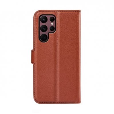 samsung galaxy s23 ultra plånboksfodral flipstand wallet case med stativ kortfack och sidofack brun