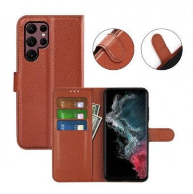 samsung galaxy s23 ultra plånboksfodral flipstand wallet case med stativ kortfack och sidofack brun