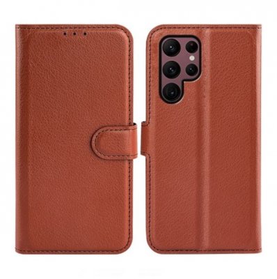 samsung galaxy s23 ultra plånboksfodral flipstand wallet case med stativ kortfack och sidofack brun