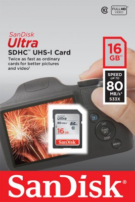 SanDisk Ultra 16GB Full HD SDHC Class 10 UHS-I 80MB/s