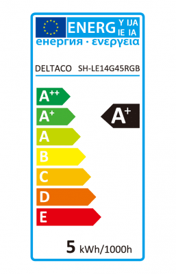 Deltaco Smart Home LED-lampa, E14, WiFI 2,4GHz, 5W, 470lm, dimbar, 2700K-6500K, 220-240V, RGB