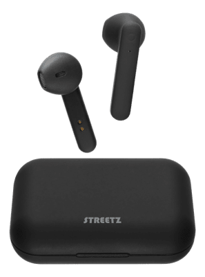 Streetz True Wireless Stereo hörlurar med laddningsetui - Mattsvart