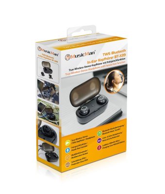 Technaxx MusicMan In-ear hörlurar, Bluetooth - Svart