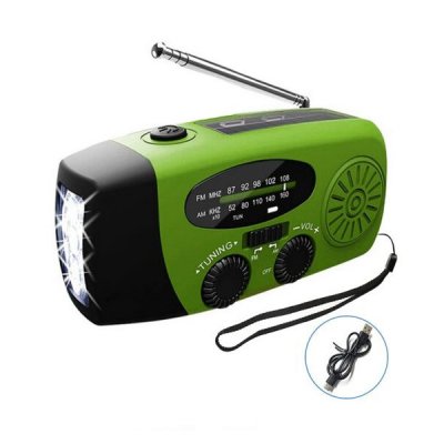 Vevradio med Solceller och Dynamo Grön