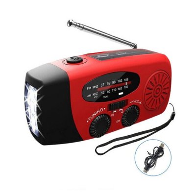 Vevradio med Solceller och Dynamo Röd