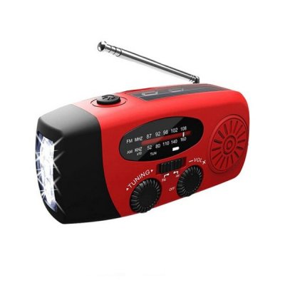 Vevradio med Solceller och Dynamo Röd