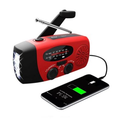 Vevradio med Solceller och Dynamo Röd