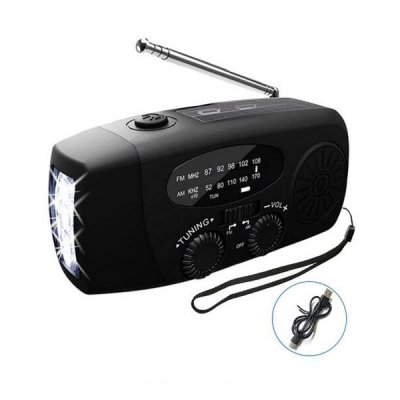 Vevradio med Solceller och Dynamo Svart